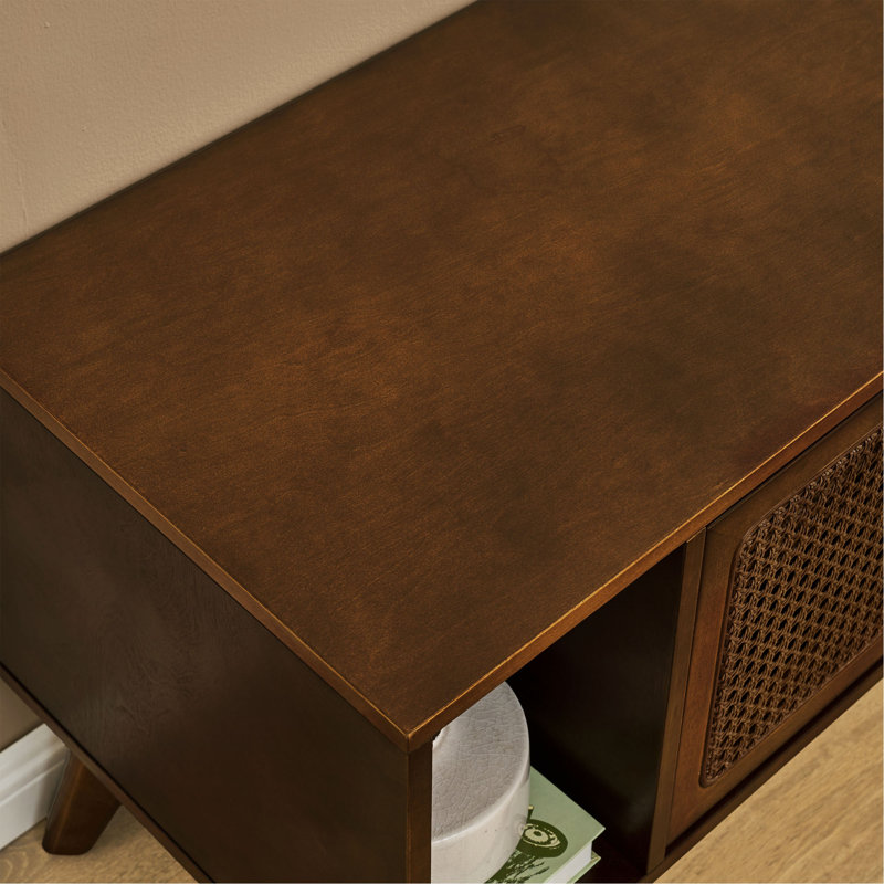 Meuble télé 67,9 po Mid-Century Modern Rattan, Noyer