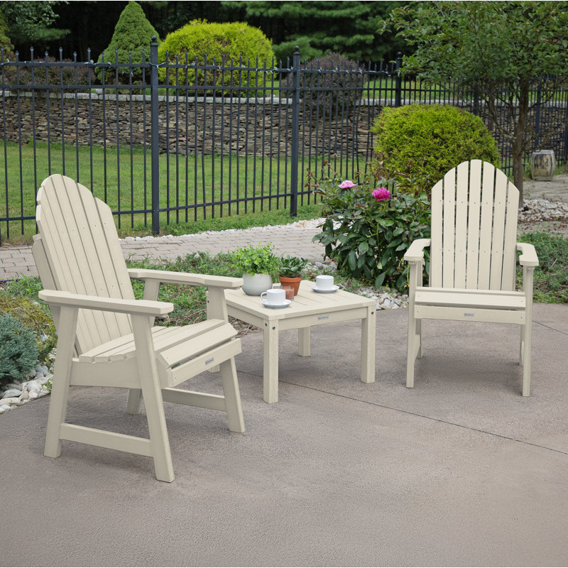 Chaise Adirondack en plastique avec table Anette, Blanc délavé