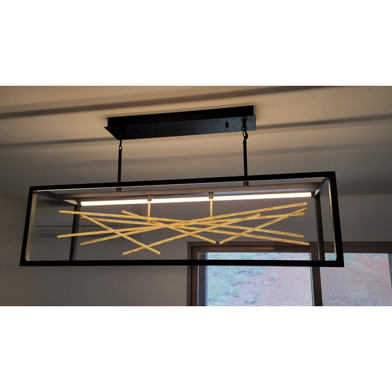 Styx Integrated LED Open Frame Rectangle Linear Pendant - Black w/ Gilded Gold Branches