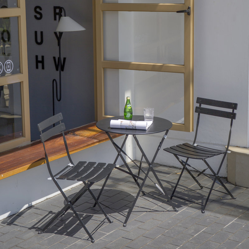 Shelah 3-Piece Steel Folding Bistro Set , Black