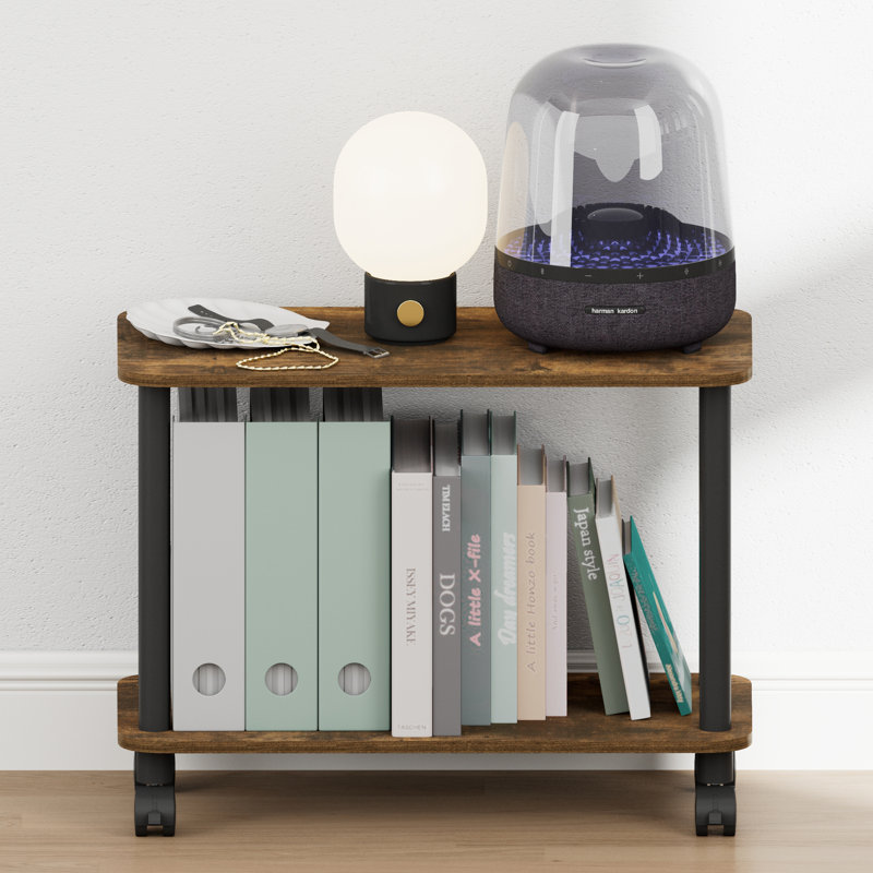 Furinno TURN-N-TUBE Night Stand, 2-Tier Rectangle Nightstand with Wheels, Round Corner Side Table, End Table with Open Shelf, Toolless Assembly, for Living Room, Bedroom, Amber Pine