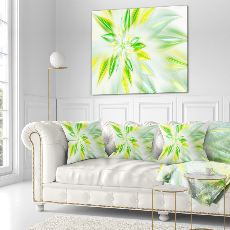 Fractale spirale fleur - coussin abstrait imprimé, 16 po x 1 po, Coussin décoratif, Vert clair