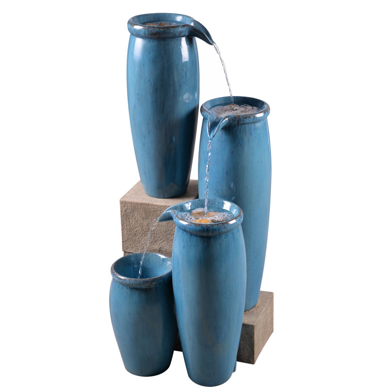 Vessel Cascading Floor Fountain - Blue, Textured Blue