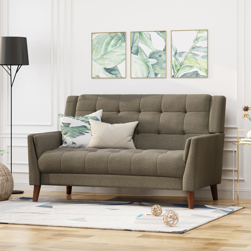 Greenmont 31.5" Square Arm Loveseat Convertible Sofa Small Love Seat Modern Sofa, Mocha Polyester
