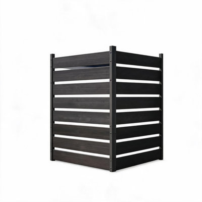 2-Panel Garden Privacy Screen, 96.5W x 127H cm Weatherproof Vinyl Partition with Aluminum Frame, No-Dig Decorative Fence for AC & Wheelie Bin Outdoor Concealment,Black