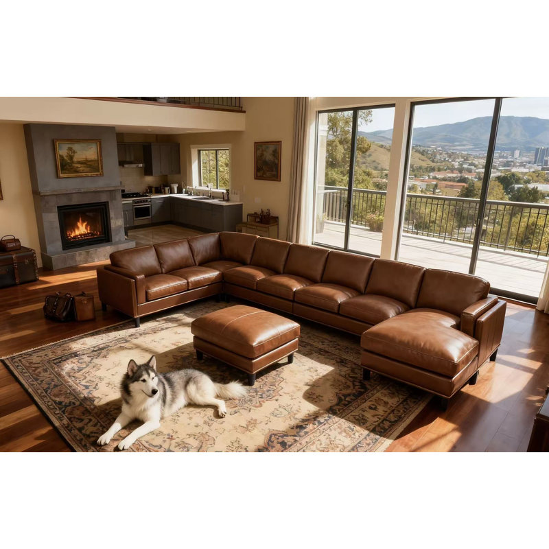 Jaxton Upholstered U-Shaped Sectional, Brown , 34" H x 148" W x 96" D