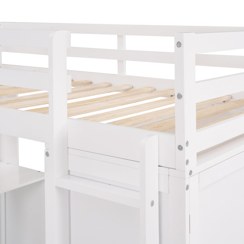 Lit mezzanine simple avec bureau et garde-robe | Cadre de rangement peu encombrant, Lit simple, Blanc