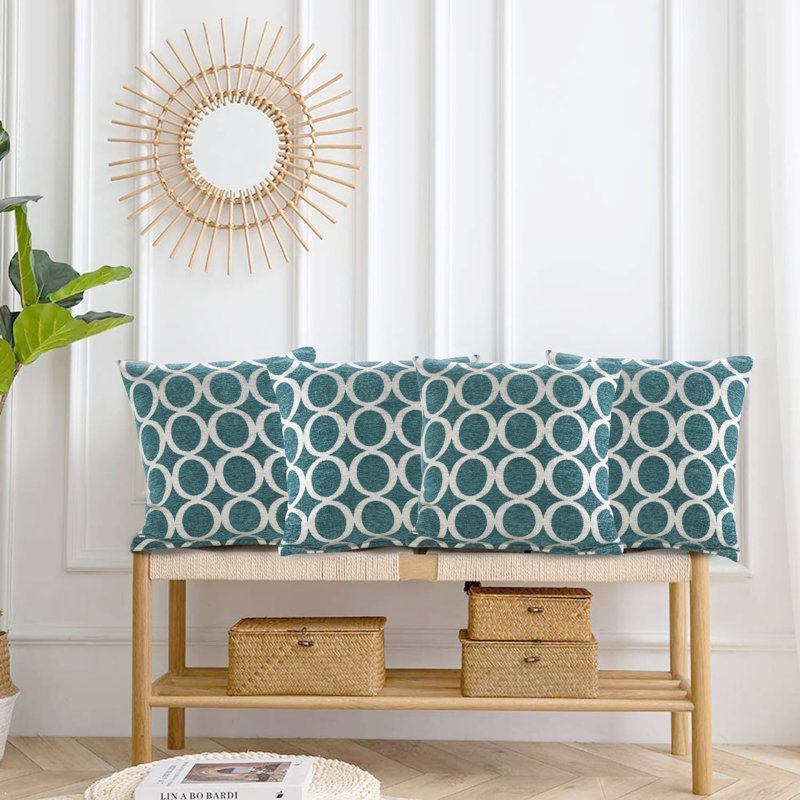 Broward Oh Geometric Cushion with Filling, Teal, 45cm H x 45cm W x 15cm D