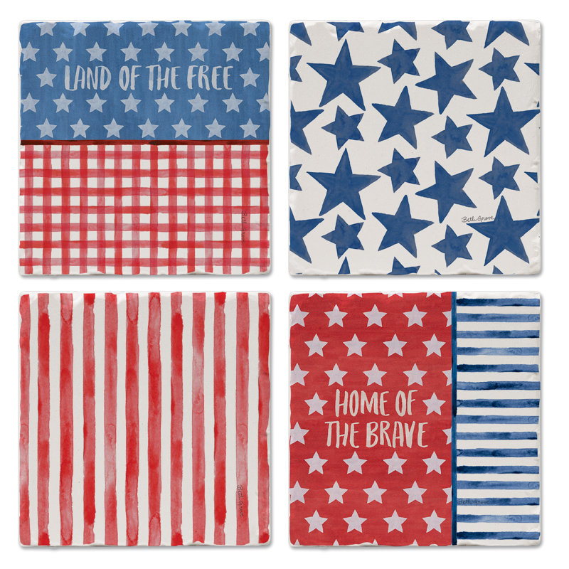 Americana Style Assorted Tumbled Tile Coaster 4 Pack