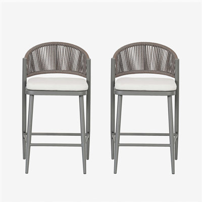 Ensemble de 2 tabourets de comptoir avec cadre en métal et rotin PE, ensemble de 2, gris mat