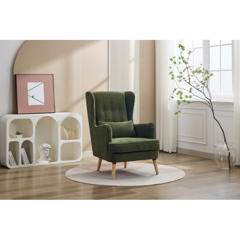 Lila Upholstered Wingback Chair, Moss