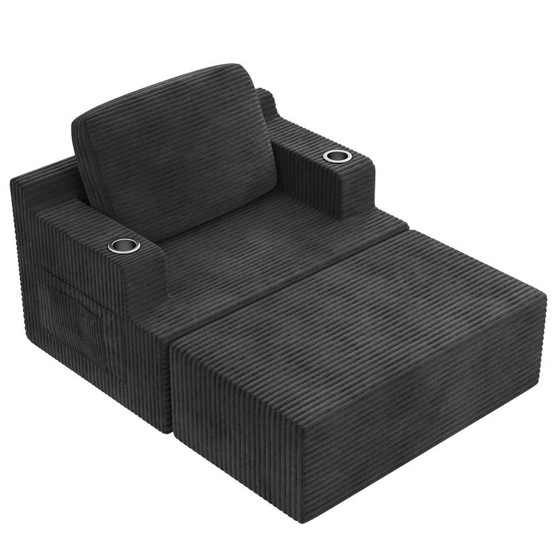 Canapé 48 po à accoudoirs à compression simple 48 po avec repose-pieds, Noir