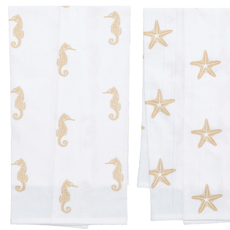 Seaside Splendor Printed Cotton Flour Sack Kitchen Towel Set of 3 Decor