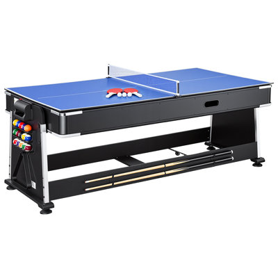 Ensemble de table de jeu 3 en 1 de 87 po avec air hockey, tennis de table et billard, conception compacte pour le divertissement familial, table d'arcade multifonctionnelle avec ensemble d'accessoires complet