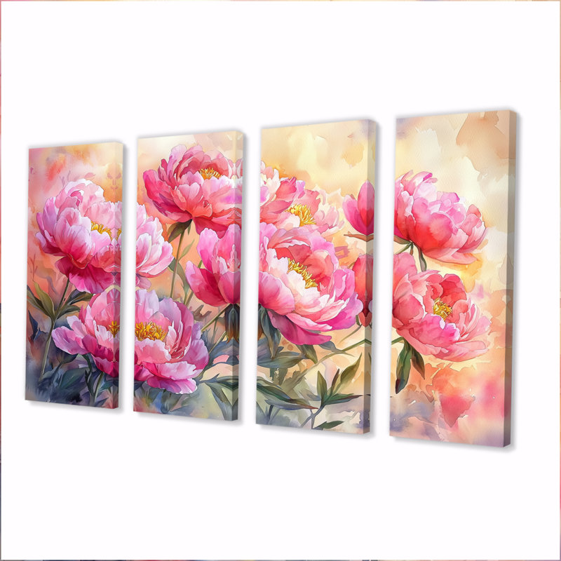 Anne - pivoines - art mural traditionnel, H 28 po x l 48 po, 4