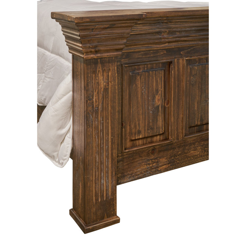 Rustic Brown Pine Wood Queen Bed with Headboard