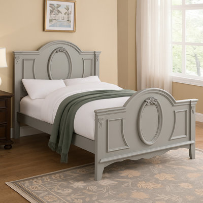 Auri Bed, Arch Headboard, Rope Molding W Floral Motifs, Gray