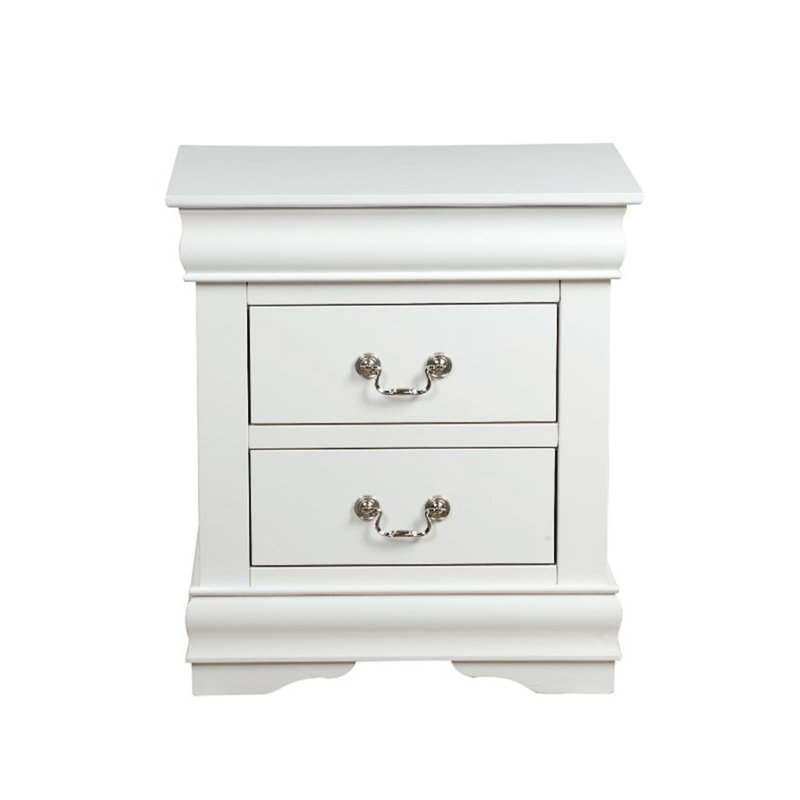 Table de chevet 2 tiroirs en blanc - Structure en pin massif pour l'organisation de 2 tiroirs en bois Elegance