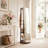 360° Swivel Full Length Mirror With Solid Rubber Wood Base And Storage Hooks