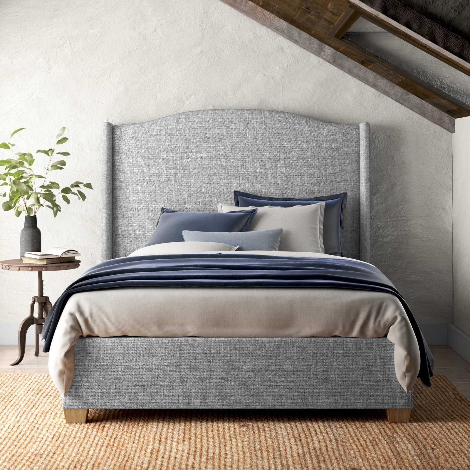 Allis Wingback Platform Bed, King, Zuma Pumice Textured Linen