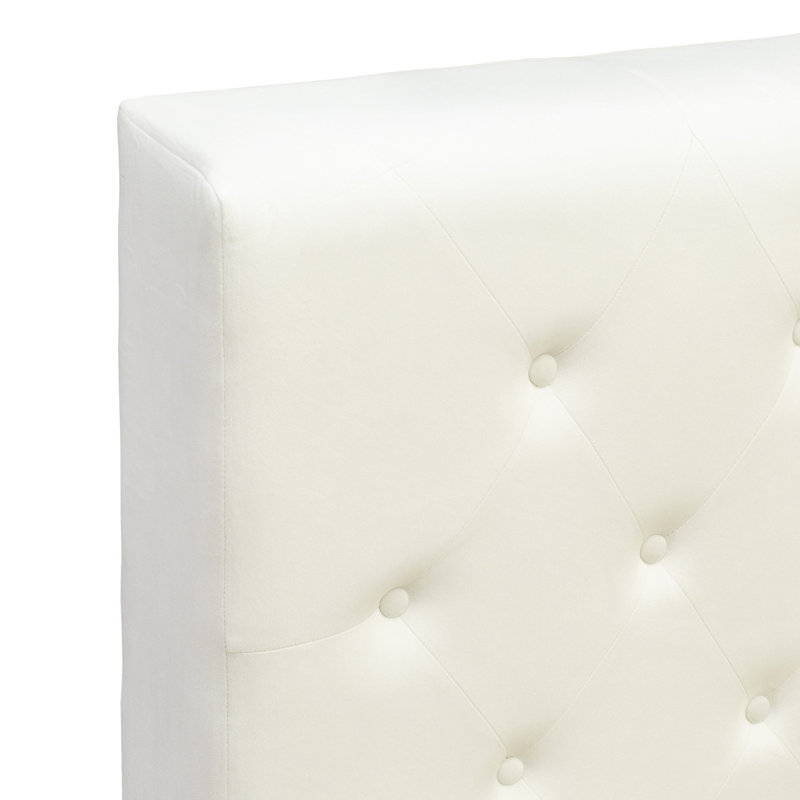 Ensemble de chambre à coucher 3 pièces - Lit plateforme capitonné à boutons - Tête de lit tapissier en tissu de velours blanc lin et table de chevet à finition bourgogne