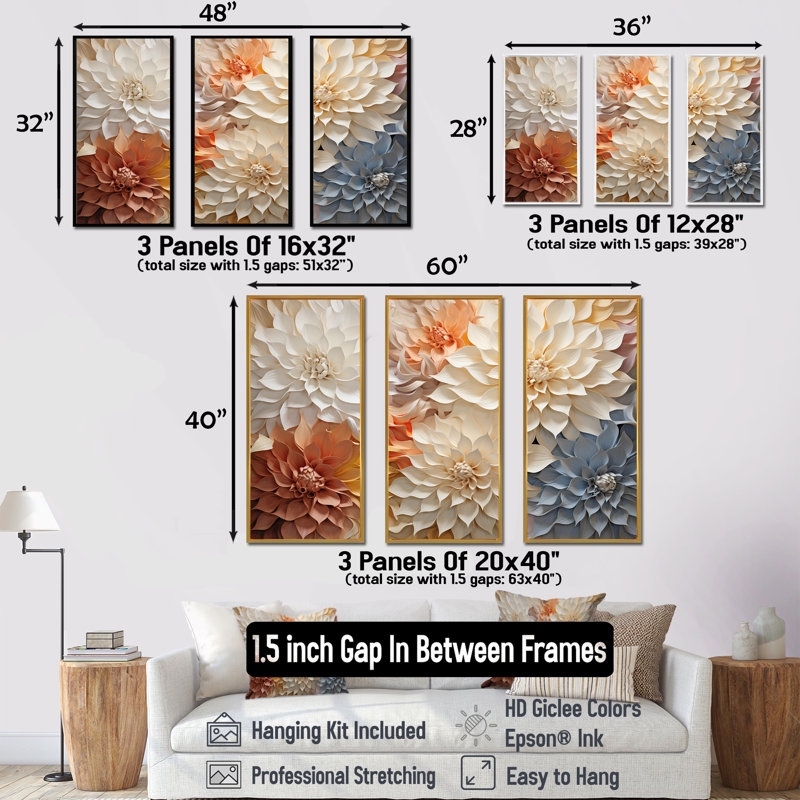 Bouquet de fleurs de dahlia - ensemble d'art sur toile Dahlia, Cadre flottant noir, H 28 po x l 36 po x P 1 po