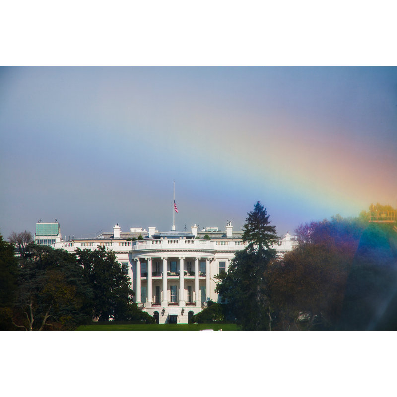 White House With Rainbow by Aomprod - Wrapped Canvas Print, 30cm H x 46cm W