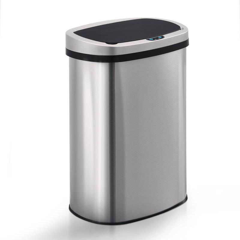 Innovaze 13 Gallon Stainless Steel Touchless Trash Can with Black Lid