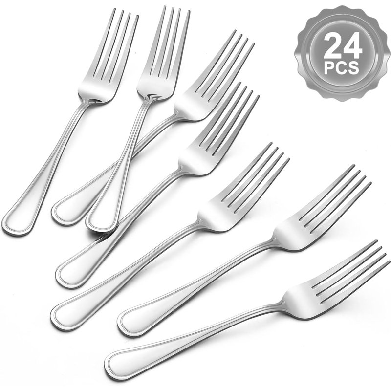  Ensemble de fourchettes de table de 7,9 pouces - 24 pièces, argenterie en acier inoxydable de qualité alimentaire, va au lave-vaisselle, fourchettes en métal, fourchettes à salade, fourchettes de table polies miroir, fourchettes polyvalentes en argent
