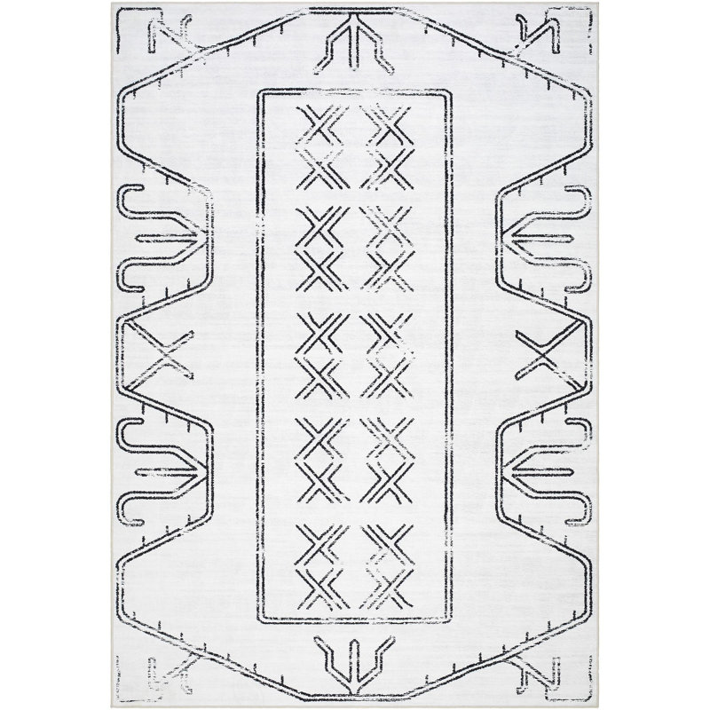 Lympsham Off-White Machine Washable Area Rug, Rectangle 5'3" x 7'7"