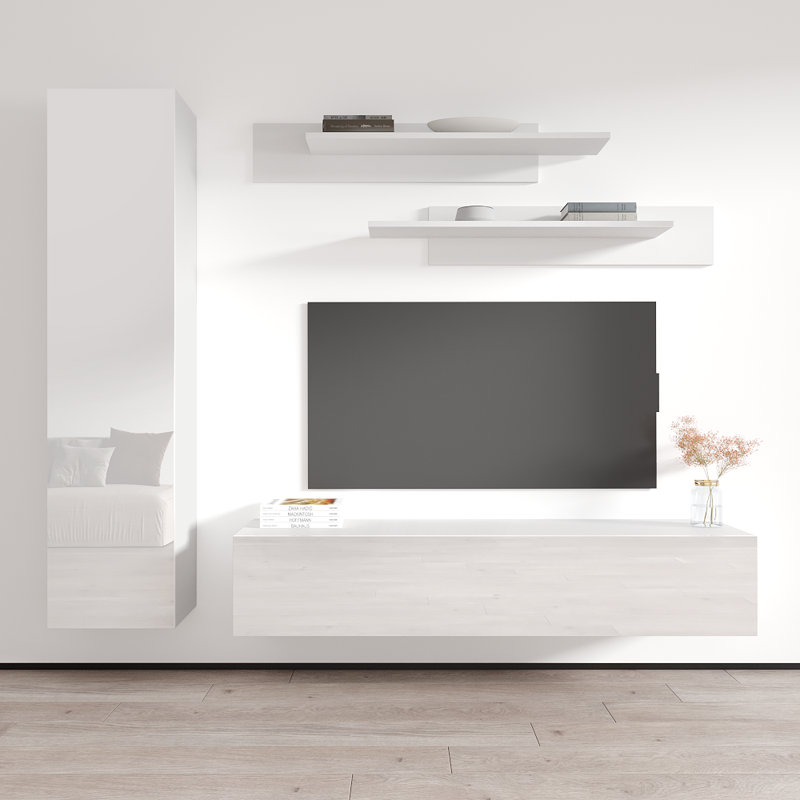 Violette 85" Modern Floating Wall Mounted Entertainment Center with 16-Color LED Lighting, High Gloss Finish, White