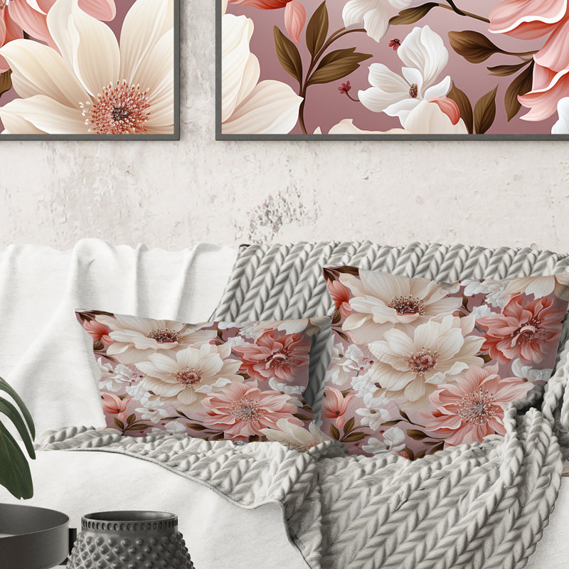 Coussins roses et blancs «Blossoming Grace I» - imprimé floral