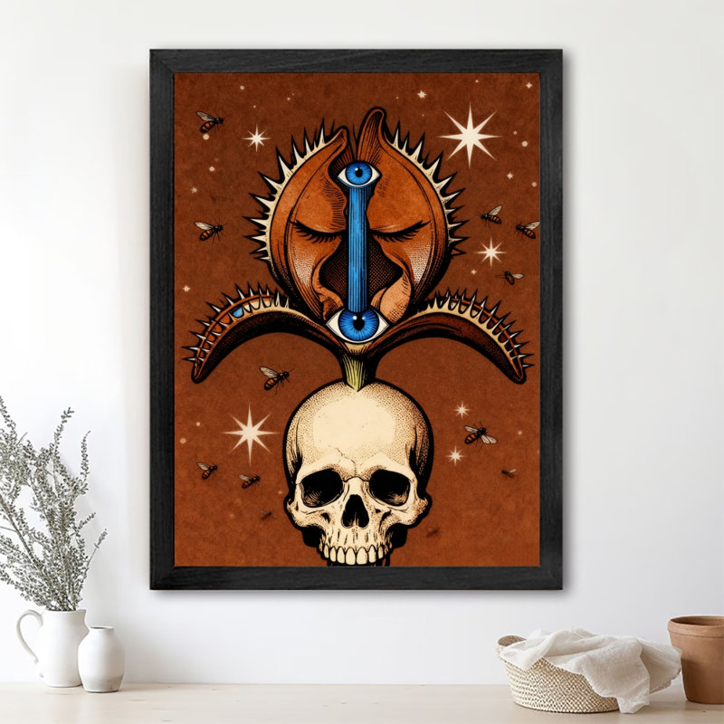 Reproduction d'art encadré noir avec fleurs et plantes aux talents et aux yeux uniques, H 37 po x l 25 po