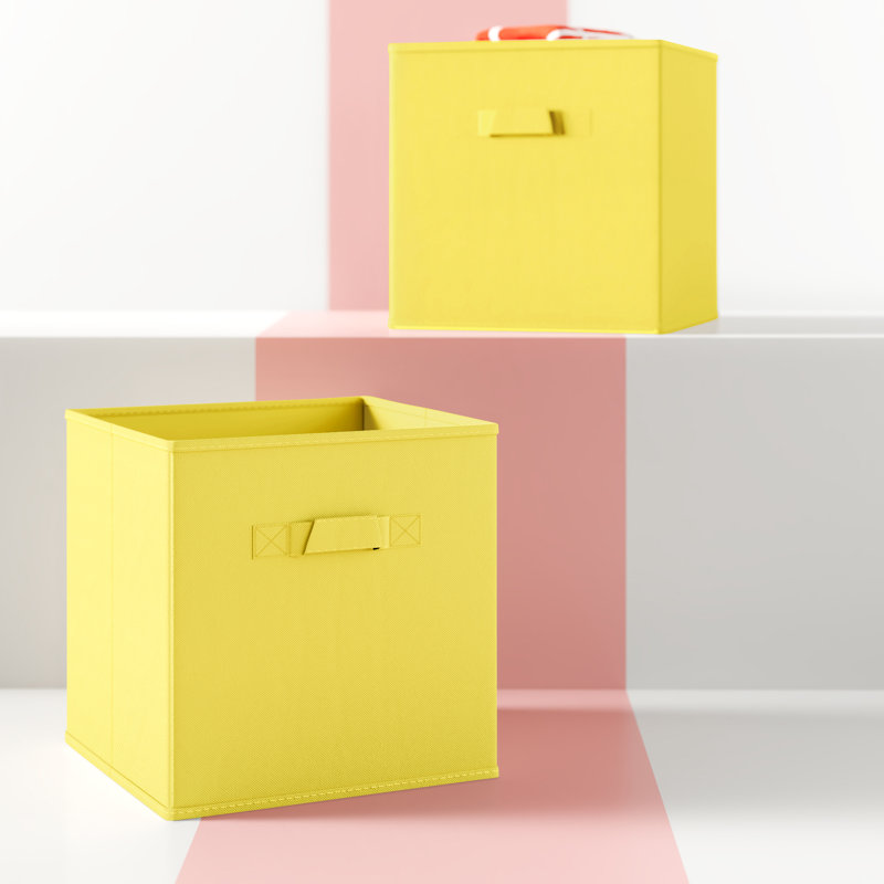 Hashtag Home Fabric Decorative Bin, Yellow, 27cm H x 27cm W x 27cm D