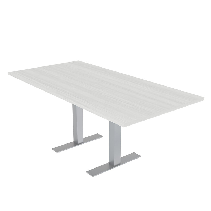 Table de conférence rectangulaire avec base en T en métal, L 72 po x l 36 po, Cyprès blanc, Argent argent