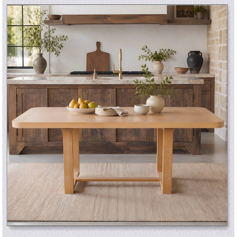 Table de salle à manger extensible en bois massif avec rallonge amovible et coins arrondis pour des espaces polyvalents de convivialité à la maison