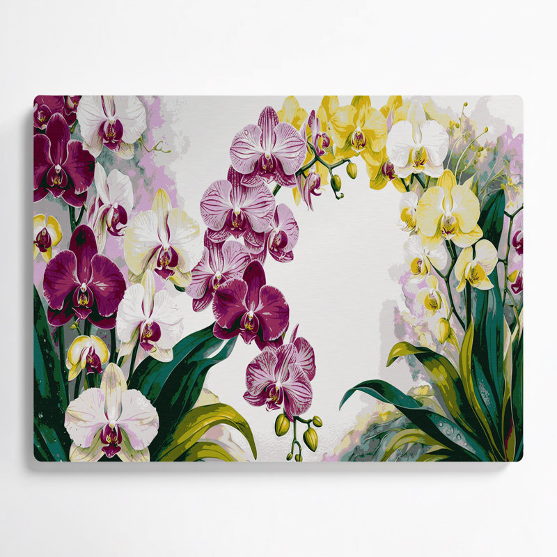 Orchidées botaniques, art mural en métal beige, H 144 po x l 216 po x P 0,05 po