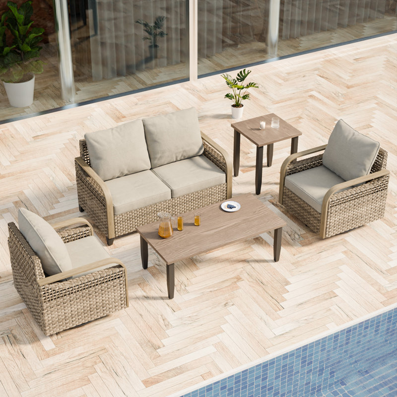 4 - Person Modular Patio Conversation Set with Cushions, Gray