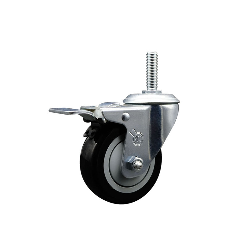 Poly Wheel Swivel 5/8 Inch Threaded Stem Caster Total Lock Brake