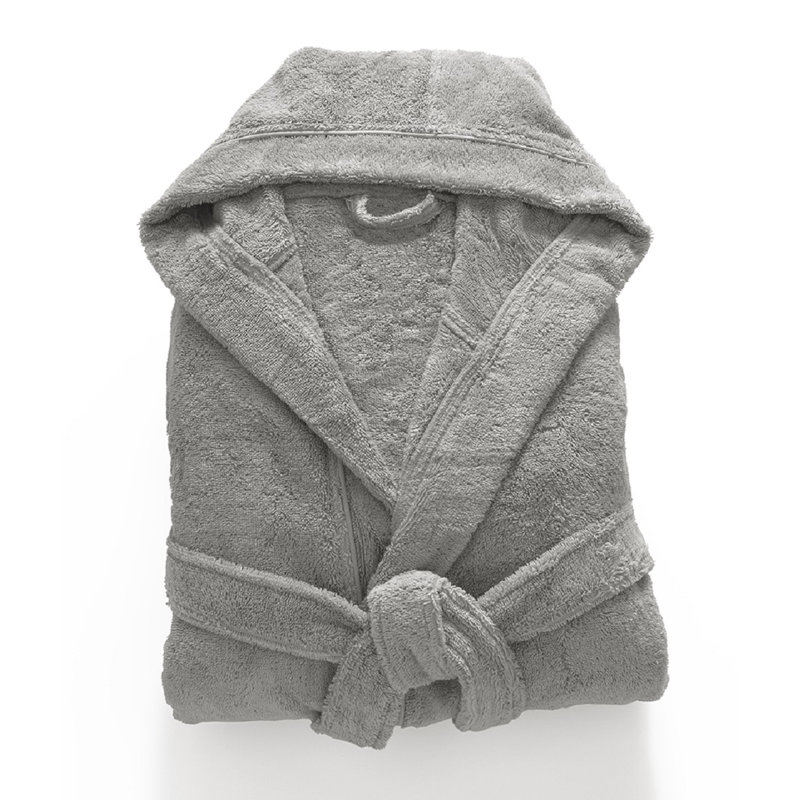 Deena Terry Cloth Gender Neutral Mid-Calf Bathrobe with Pockets and Hood, Steel