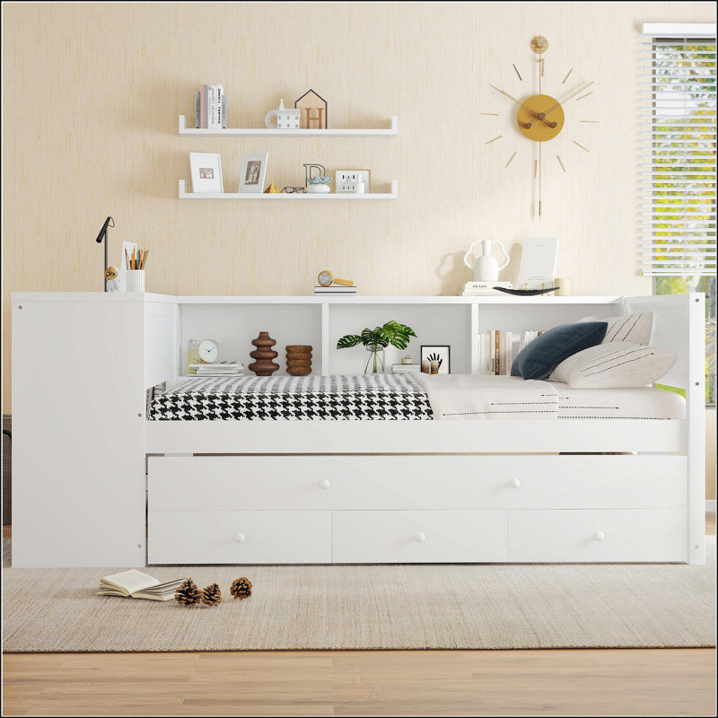 Lit de jour simple avec lit gigogne, Lit simple, Blanc