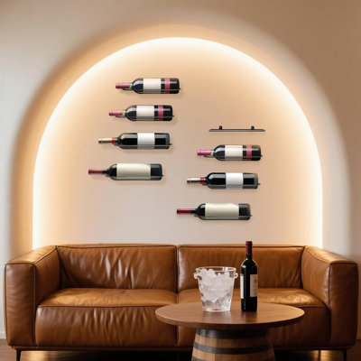 Support à vin mural: Support à vin pour 8 bouteilles pour présentation et rangement de bouteilles de vin - Porte-bouteilles mural en métal pour cave à vin