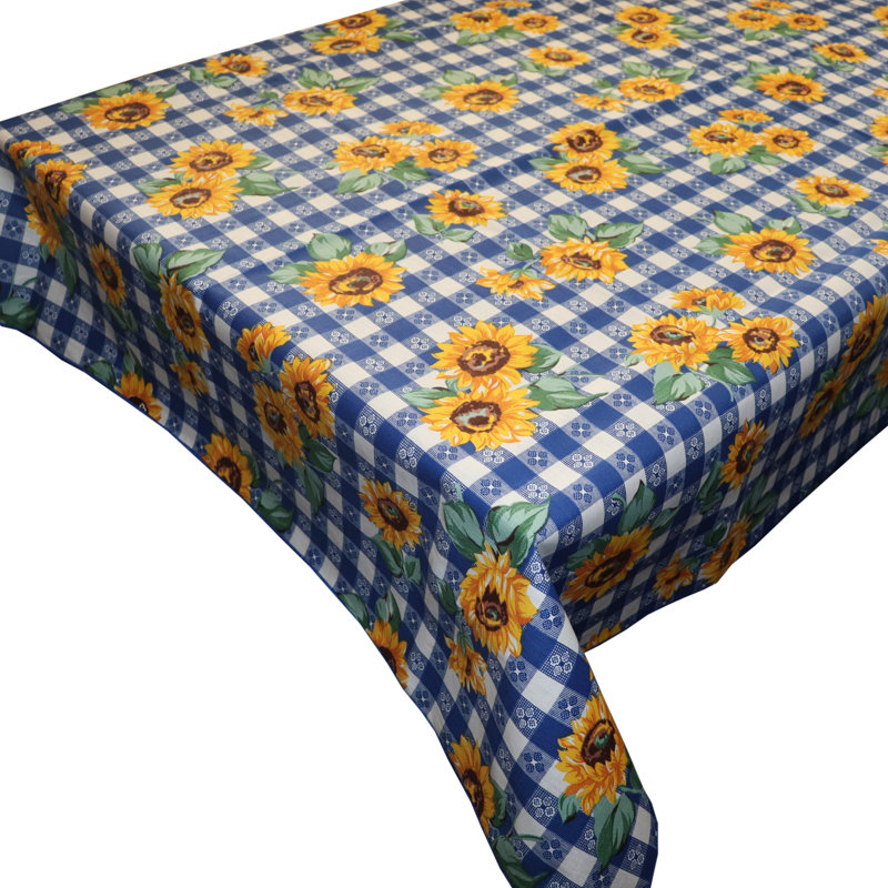 Sunflowers Print Tablecloths, 58" W x 144" L, Tavern Blue