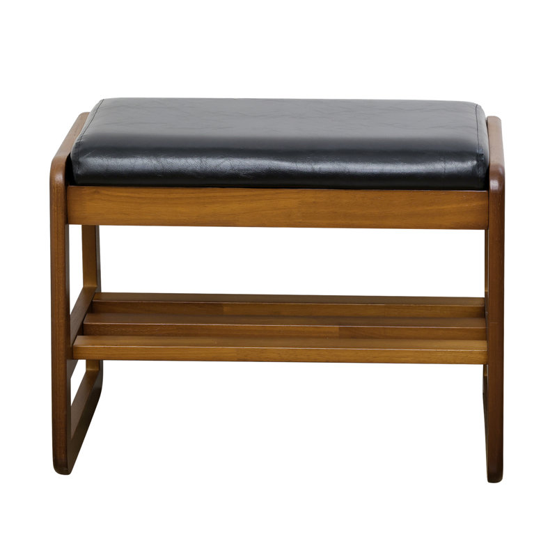 Faux Leather Upholstered Solid Wood Flip Top Entryway Storage Bench, Black, Brown