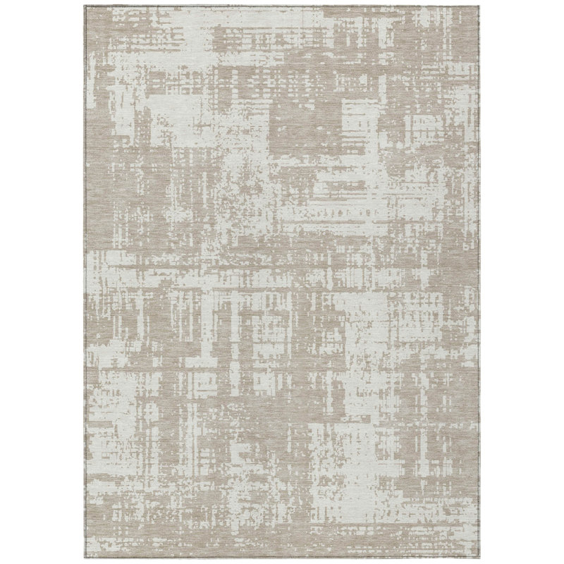 3' X 5' Taupe And Ivory Abstract Washable Indoor Outdoor Area Rug