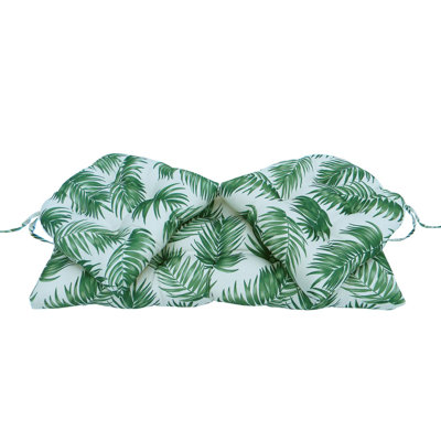 Coussin de causeuse en osier touffeté à motif de palmier tropical vert et blanc 3 pièces 41,5 po