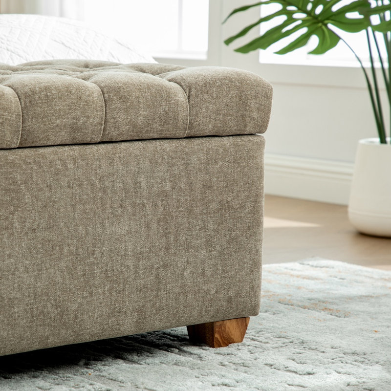 60.2'' Wide Chenille Upholstered Storage Bench, Tufted Flip-top Accent Ottoman Footrest Stool With Legs For Bedroom, Living Room, Entryway, Dining Room