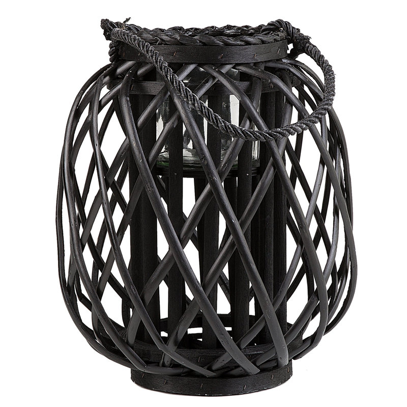 Wood Floor Lantern, Black, 30 cm H x 25 cm W x 25 cm D