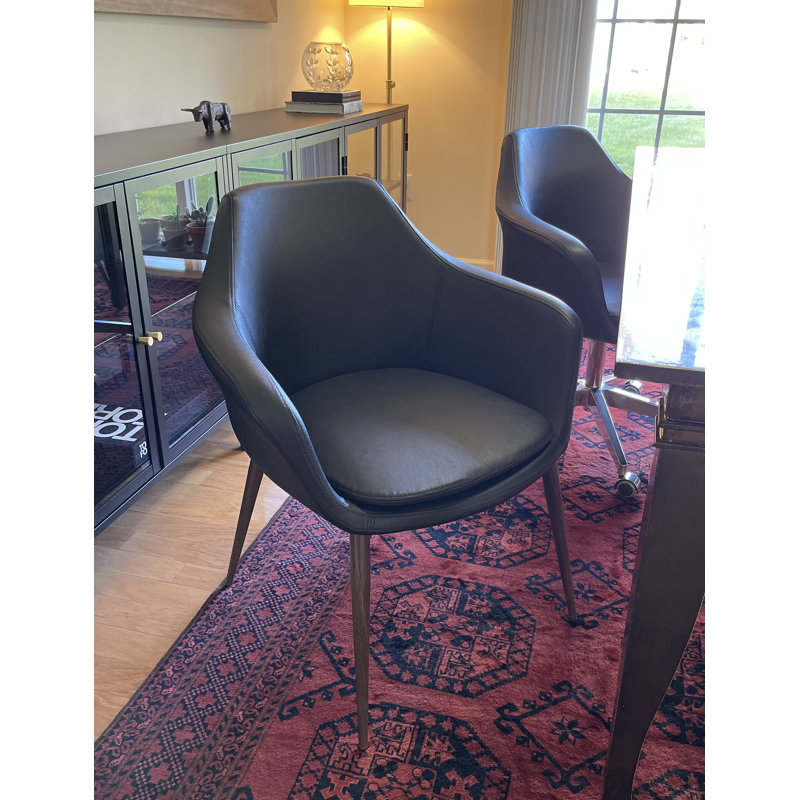 Chaise avec accoudoirs rembourrée Teegan, Noir, Placage sur bois