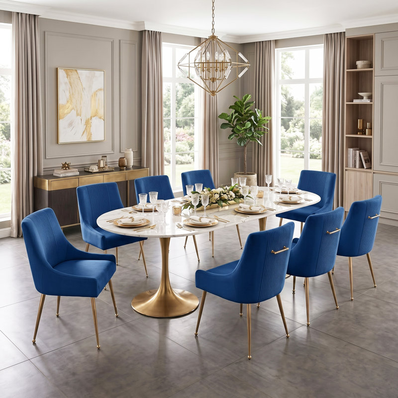 Elian Velvet Upholstered Dining Chair, Navy, 8